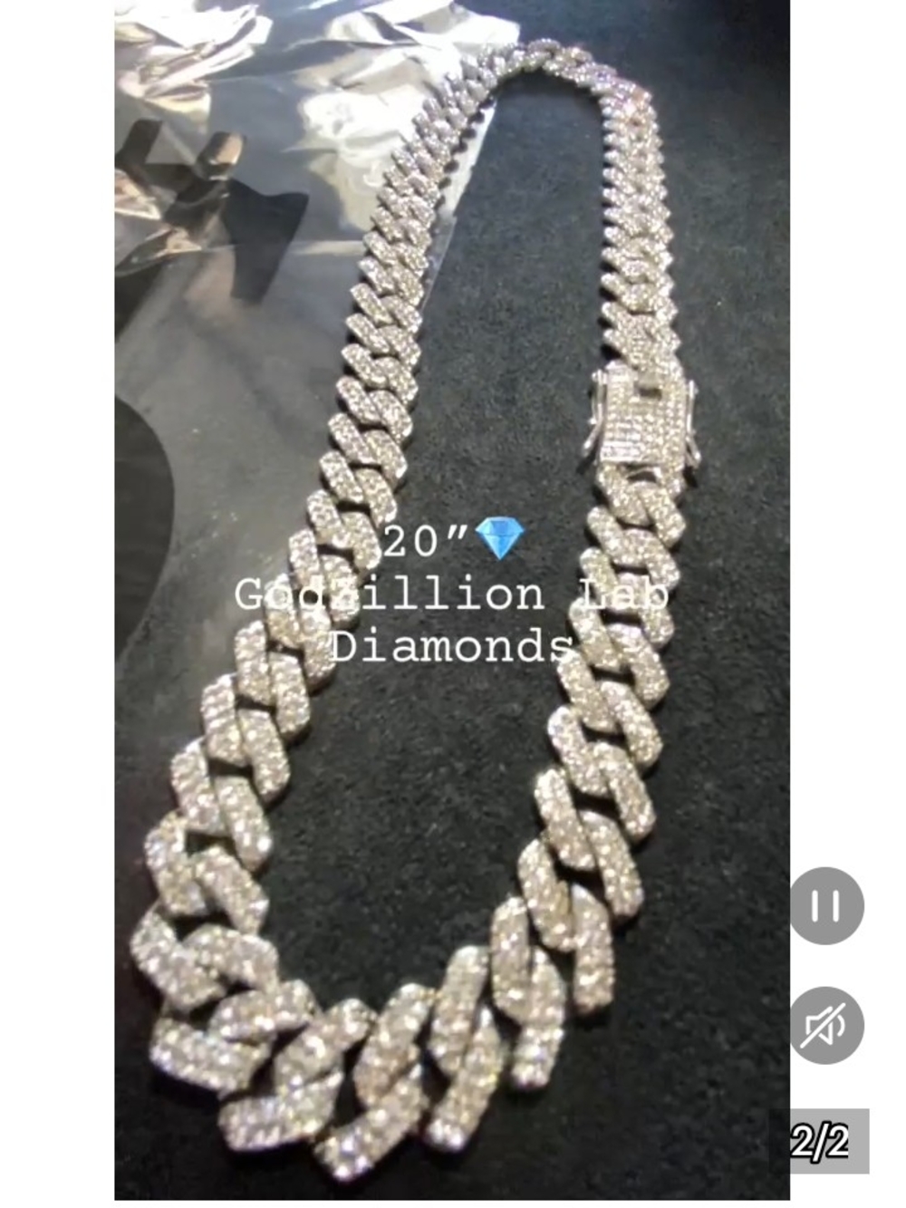 20" Lab Diamond Cuban Link Necklace - Silver Tone